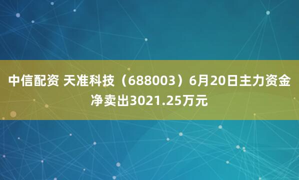 中信配资 天准科技(688003)6月20日主力资金净卖出3021.25万元